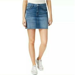 M1858 New York Womens Blue Denim Raw Hem MiniSkirt